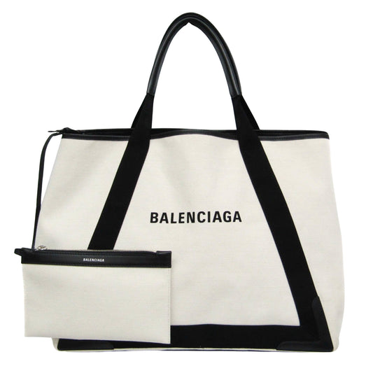Balenciaga White Canvas Navy Cabas