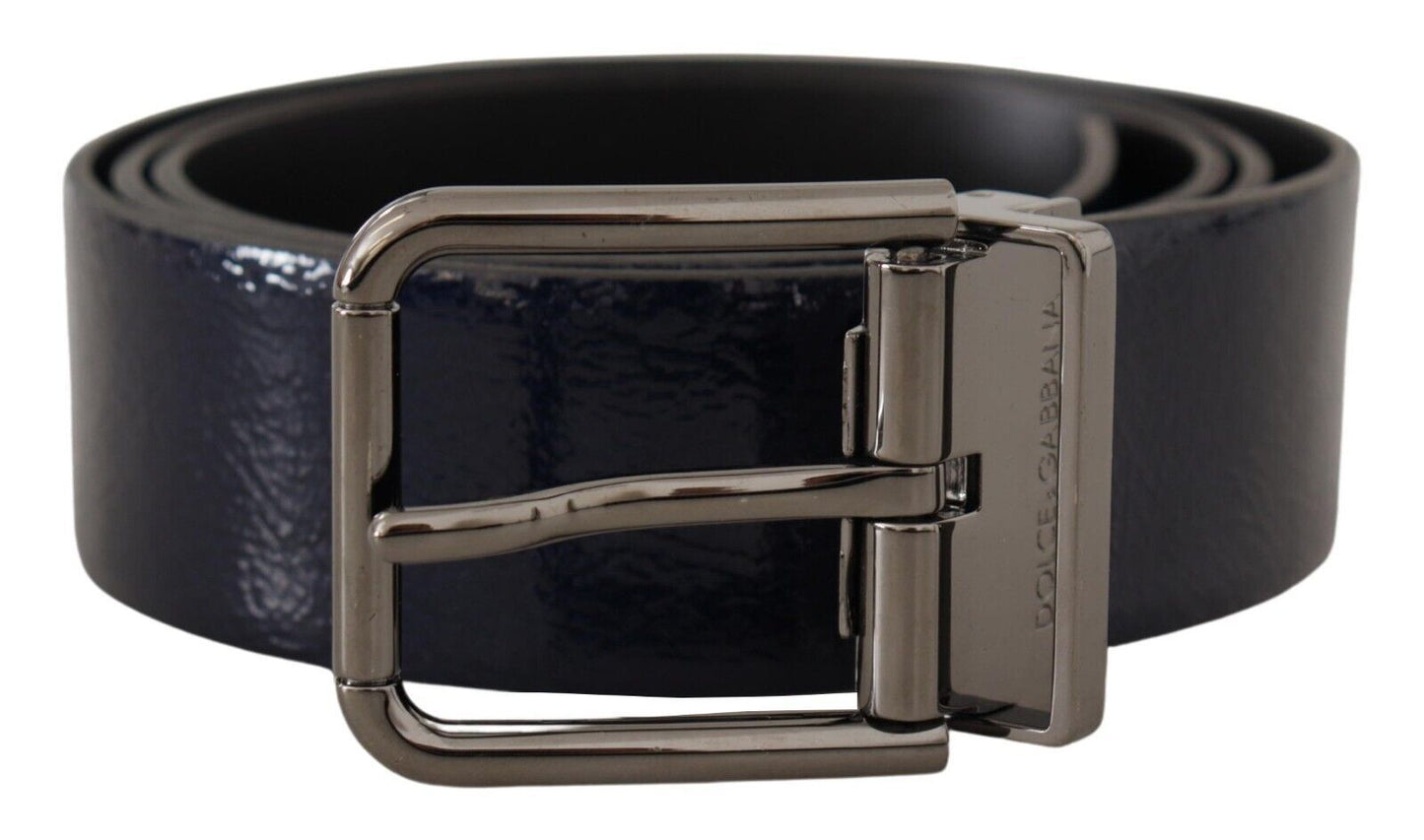 Dolce & Gabbana Elegant Blue Leather Belt With Silver Buckle