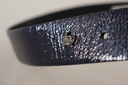 Dolce & Gabbana Elegant Blue Leather Belt With Silver Buckle