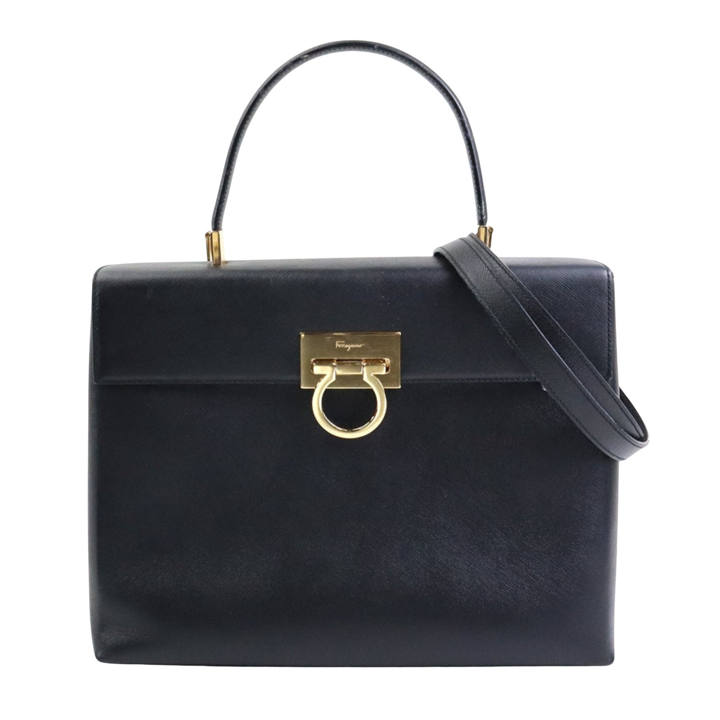 Salvatore Ferragamo Black Leather Gancini