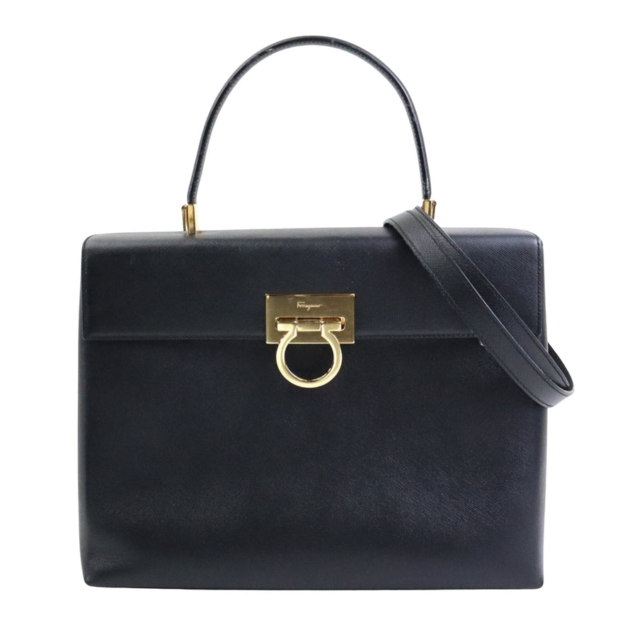 Salvatore Ferragamo Black Leather Gancini