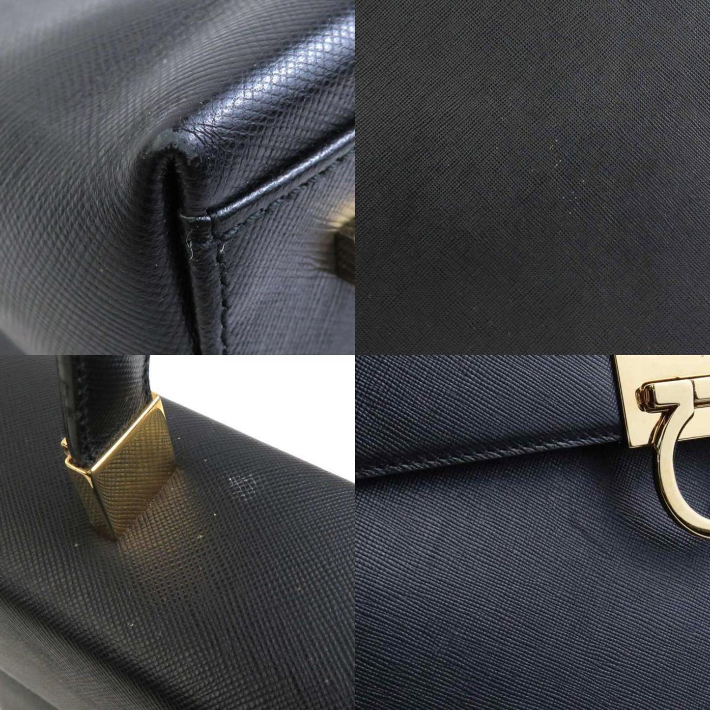 Salvatore Ferragamo Black Leather Gancini