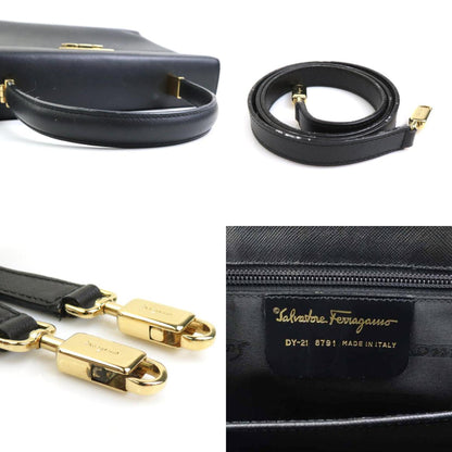 Salvatore Ferragamo Black Leather Gancini