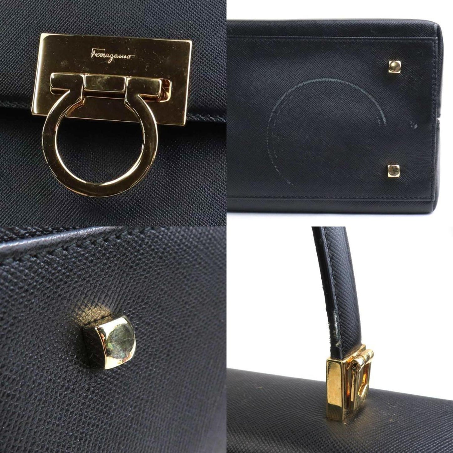 Salvatore Ferragamo Black Leather Gancini