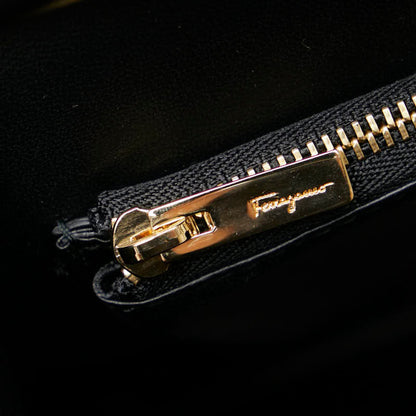 Salvatore Ferragamo Black Leather Gancini