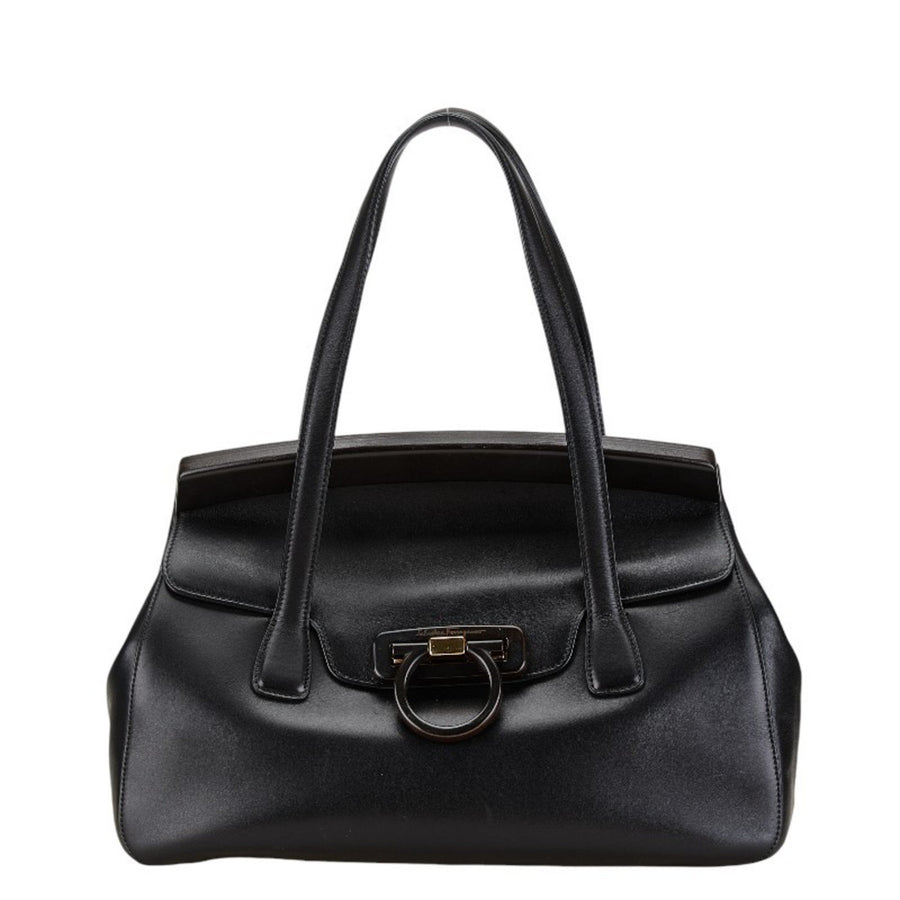 Salvatore Ferragamo Black Leather Gancini