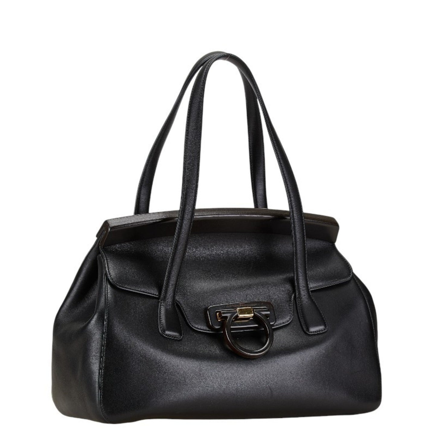 Salvatore Ferragamo Black Leather Gancini