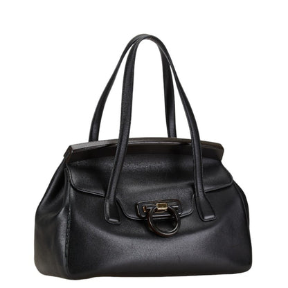 Salvatore Ferragamo Black Leather Gancini
