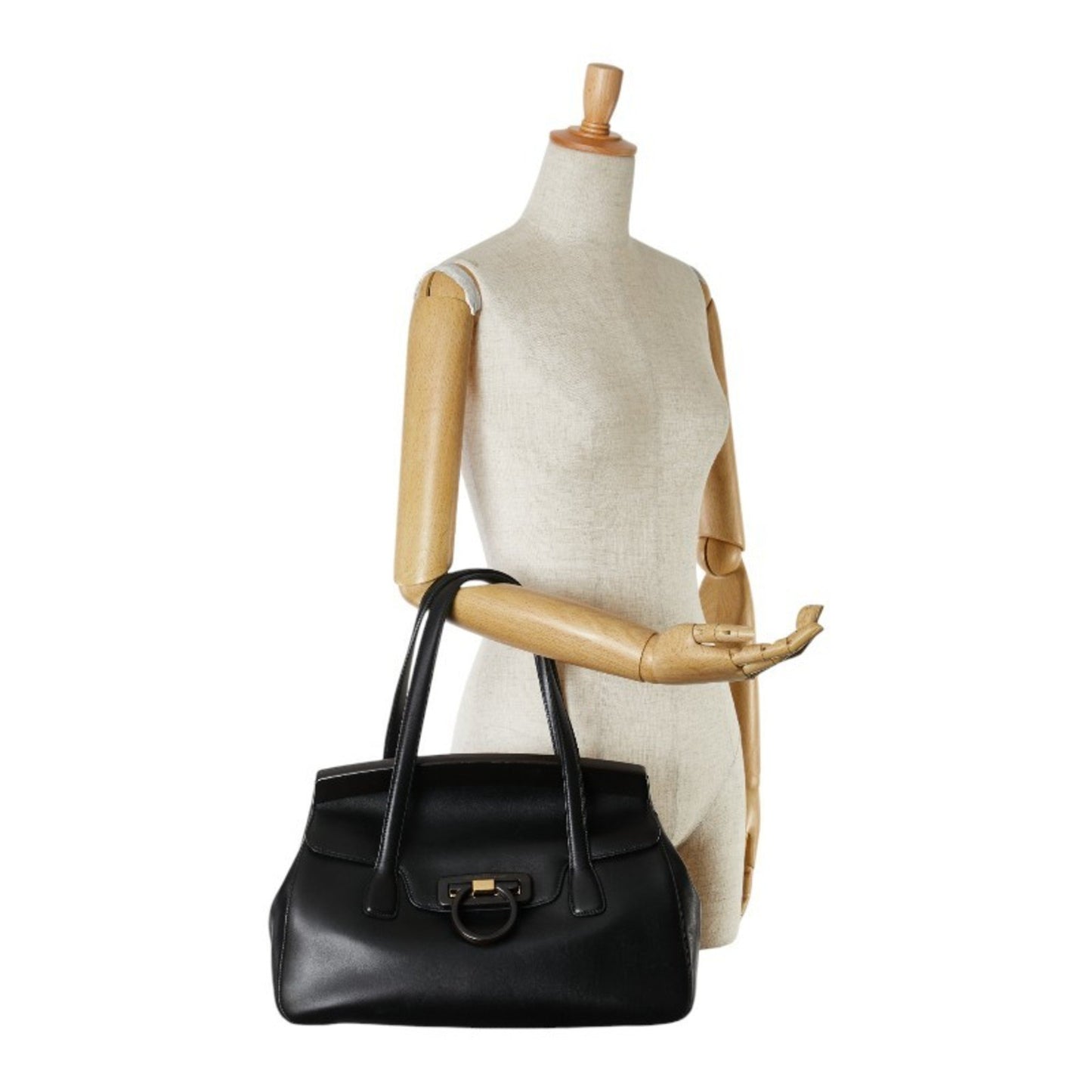 Salvatore Ferragamo Black Leather Gancini
