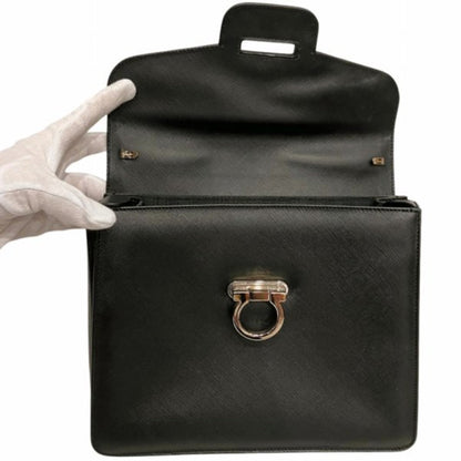 Salvatore Ferragamo Black Leather Gancini