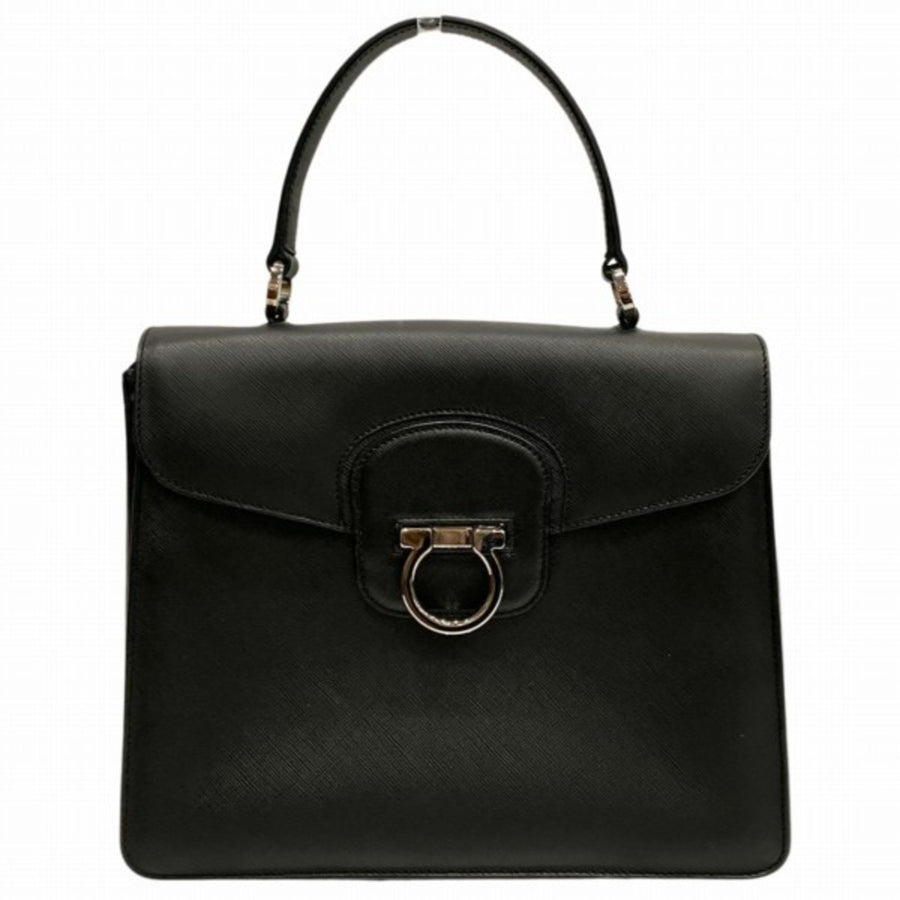 Salvatore Ferragamo Black Leather Gancini