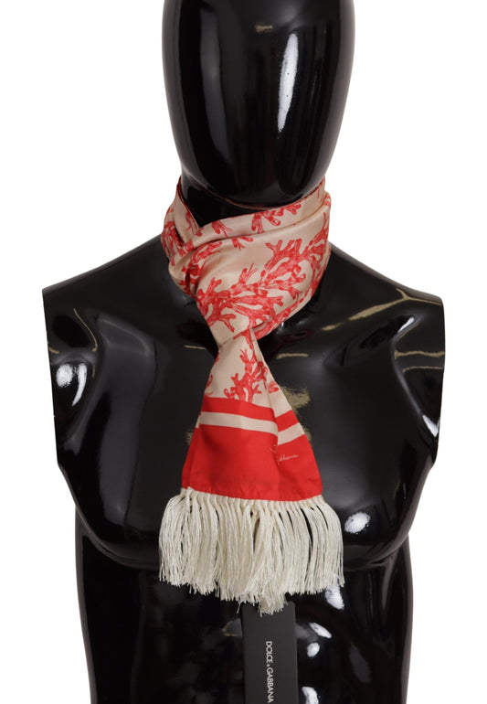 Dolce & Gabbana Elegant Silk Men'S Scarf Wrap - Red Coral Print