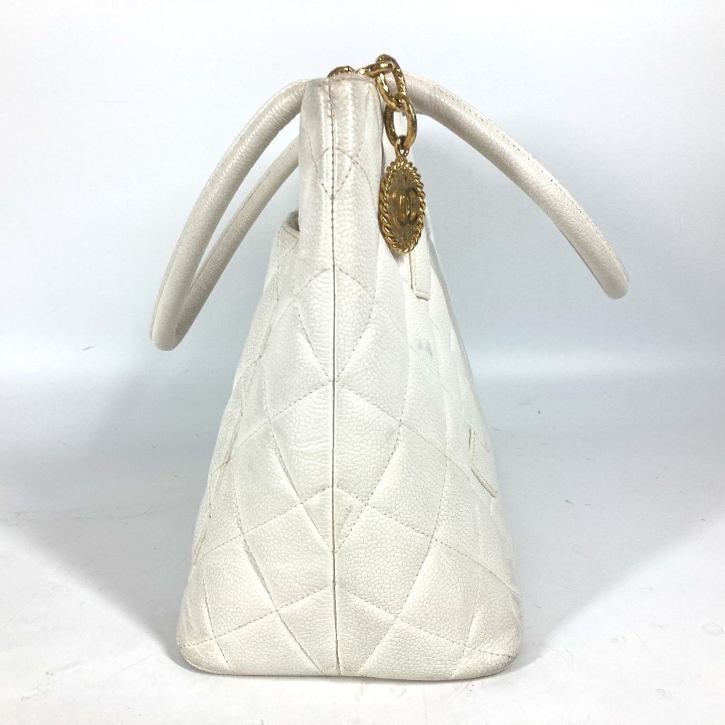 Chanel White Leather Medaillon