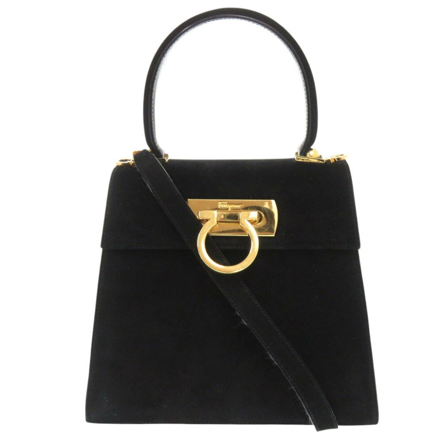 Salvatore Ferragamo Black Suede Gancini