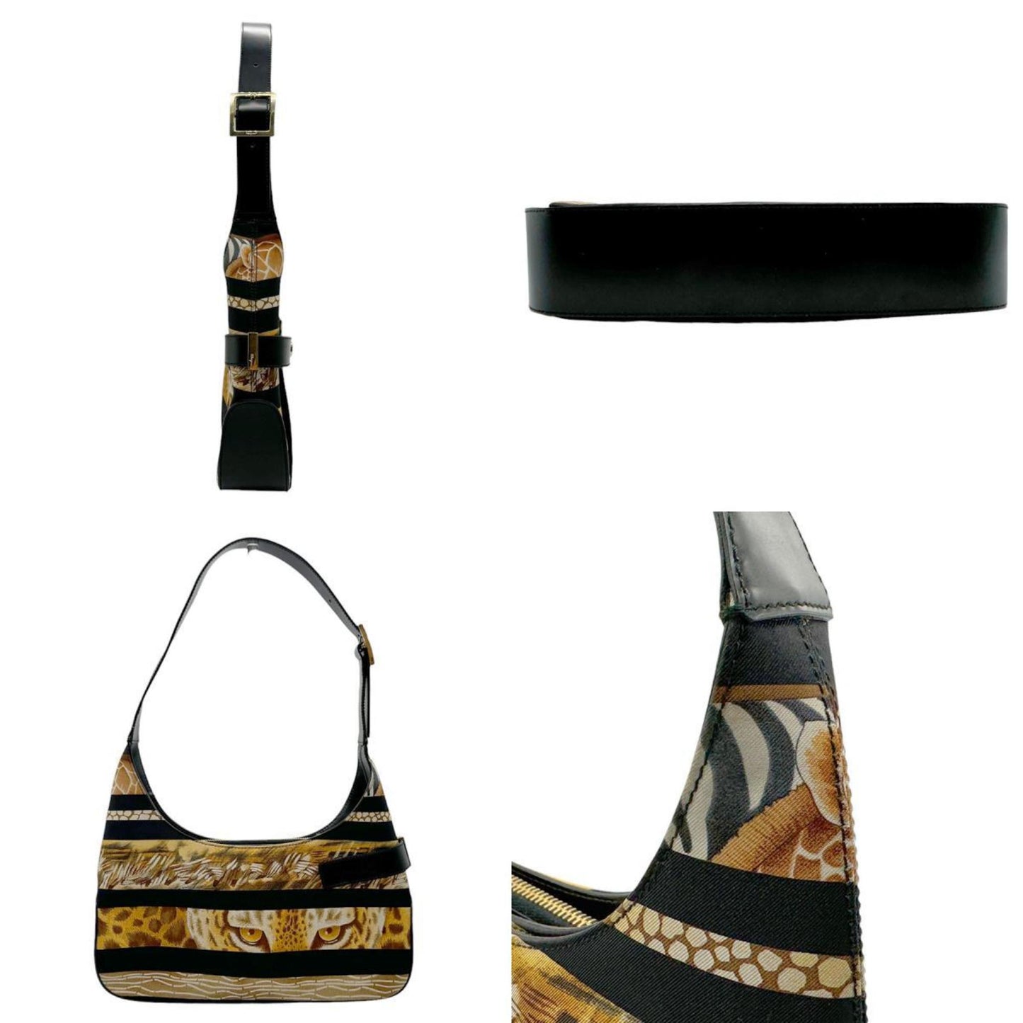 Salvatore Ferragamo Black Canvas Ganchio City