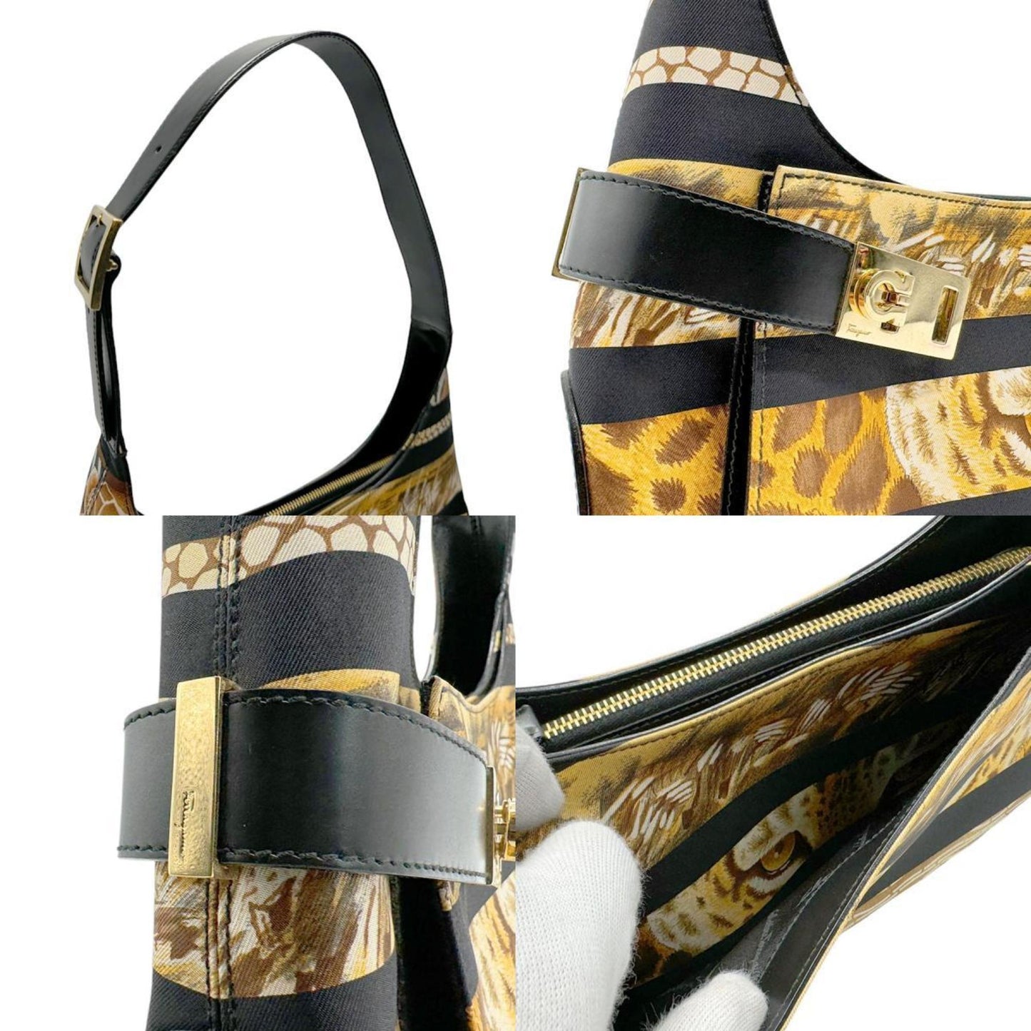Salvatore Ferragamo Black Canvas Ganchio City