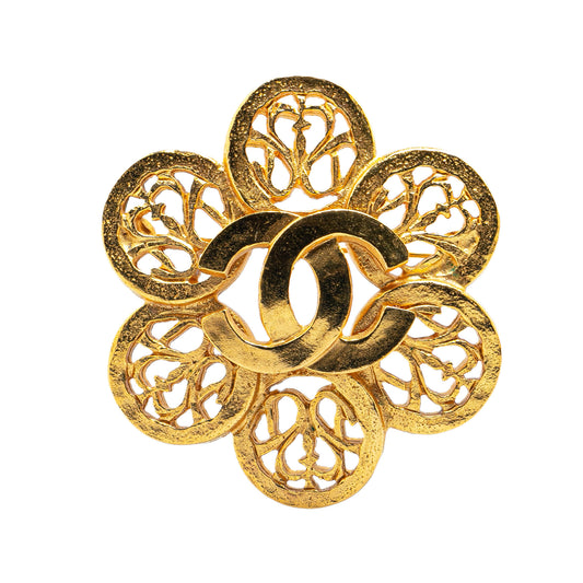 Chanel Gold Plated CC Flower Brooch (21082)