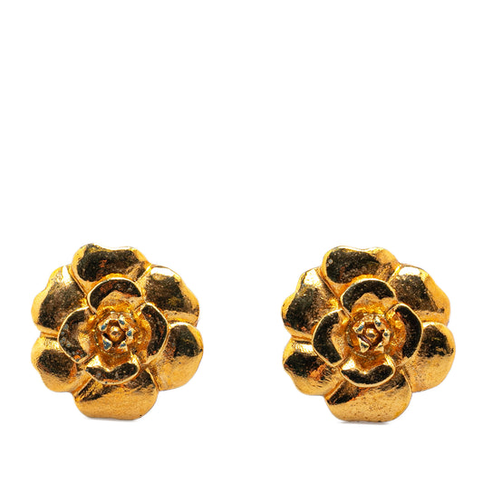 Chanel Gold Plated Camellia Clip on Earrings (20627)