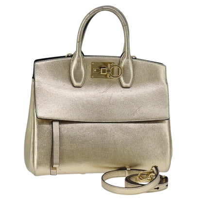 Salvatore Ferragamo Gold Leather Gancini
