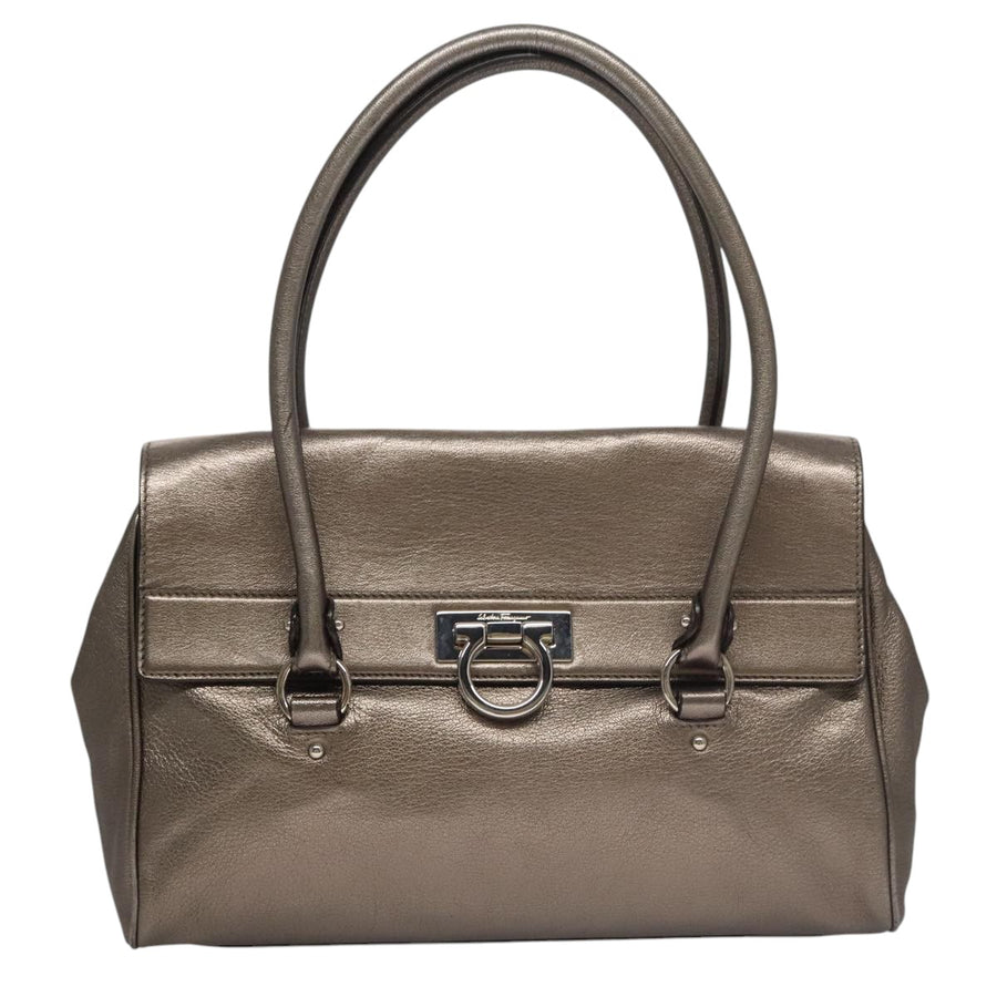 Salvatore Ferragamo Silver Leather Gancini
