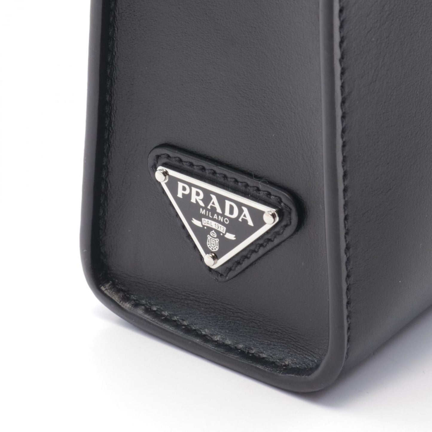 Prada Black Leather Triangle Logo
