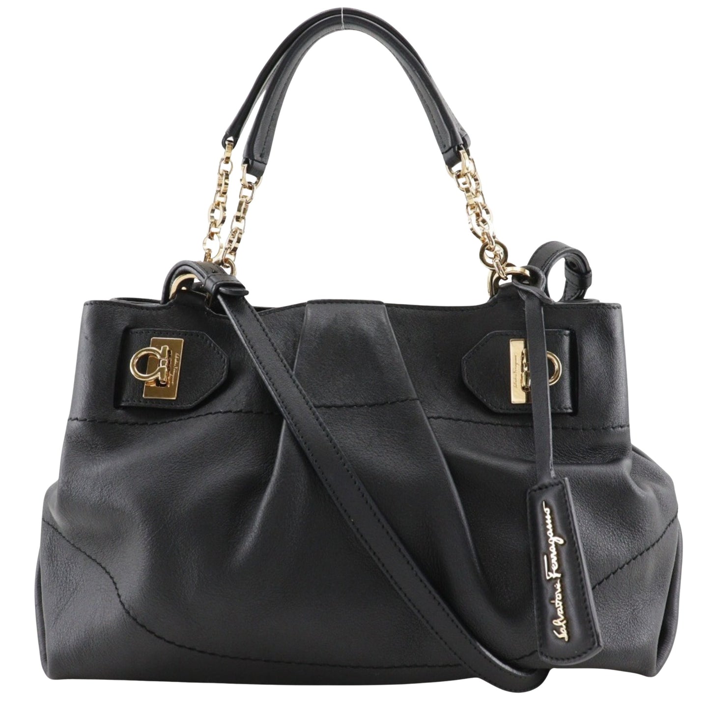 Salvatore Ferragamo Black Leather Gancini