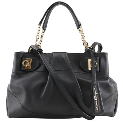 Salvatore Ferragamo Black Leather Gancini