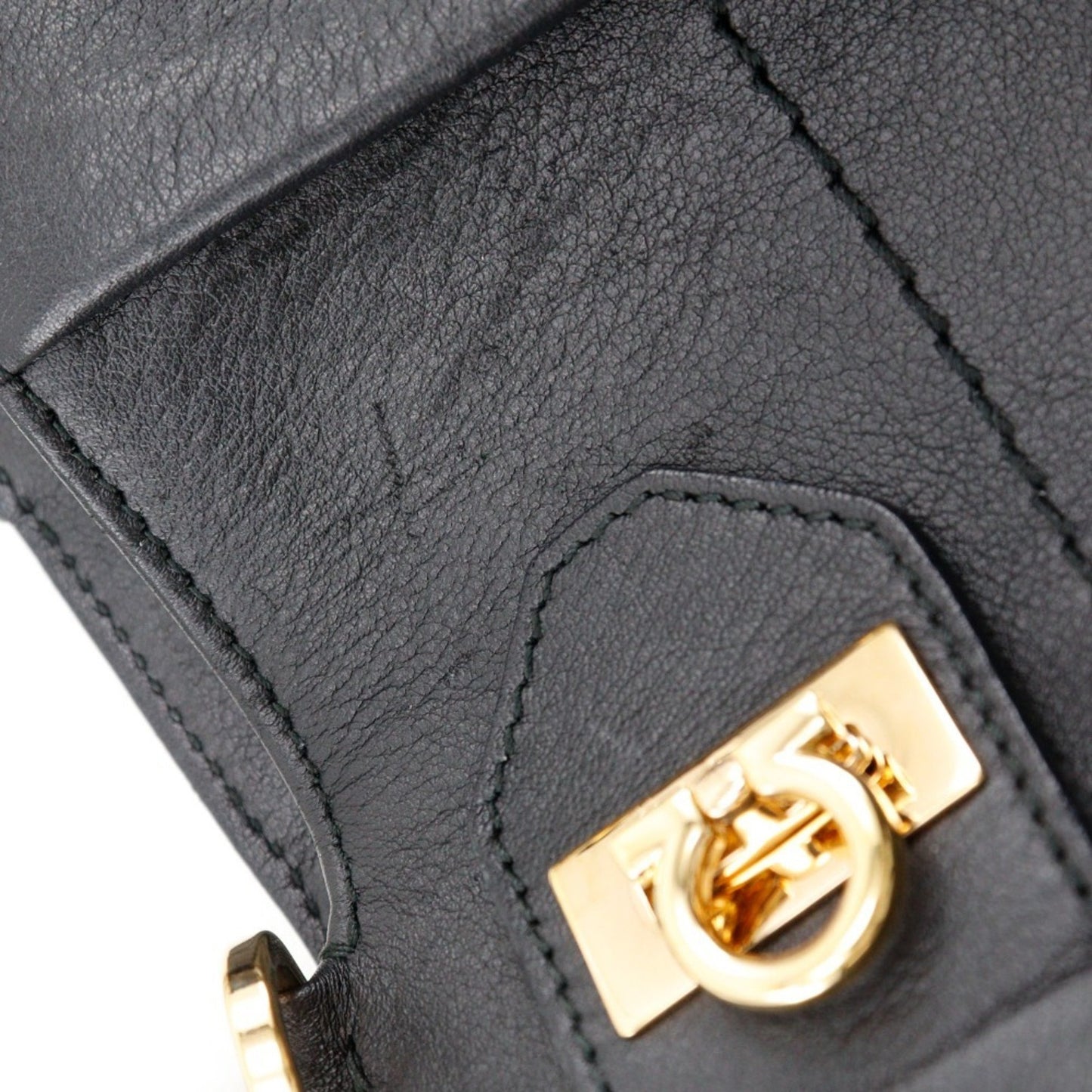 Salvatore Ferragamo Black Leather Gancini