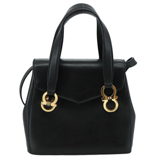 Salvatore Ferragamo Black Leather Gancini