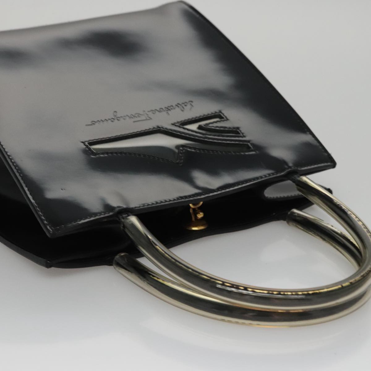 Salvatore Ferragamo Black Patent Leather Handbag