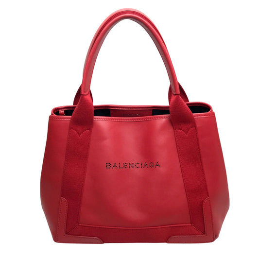 Balenciaga Red Leather Navy Cabas