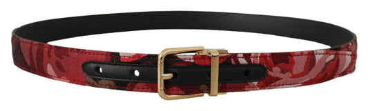 Dolce & Gabbana Red Multicolor Leather Belt With Gold-Tone Buckle