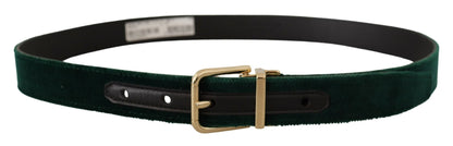 Dolce & Gabbana Emerald Velvet Designer Belt With Golden Buckle