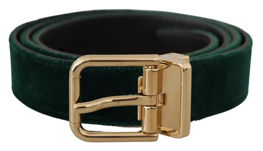 Dolce & Gabbana Emerald Velvet Designer Belt With Golden Buckle