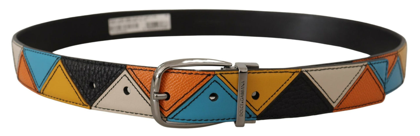 Dolce & Gabbana Elegant Multicolor Leather Belt With Silver Buckle