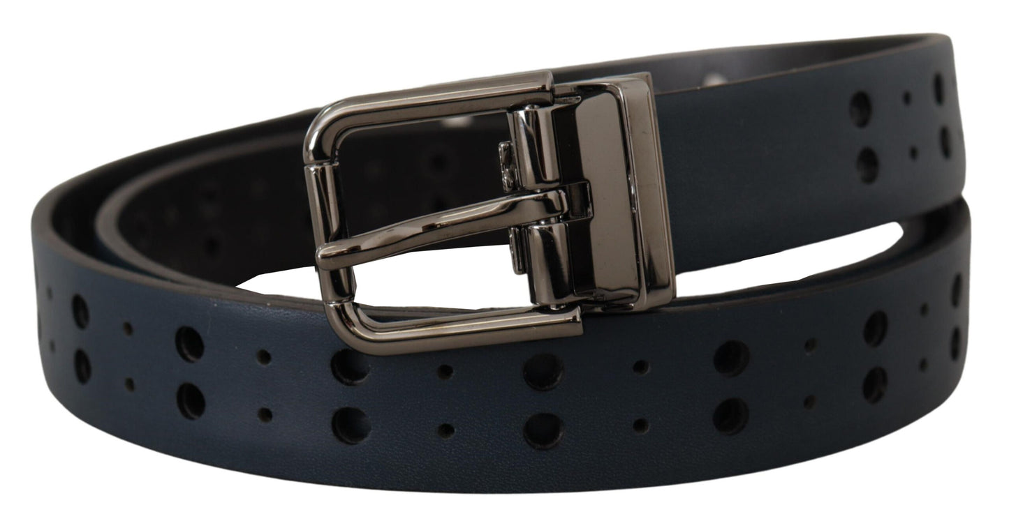 Dolce & Gabbana Elegant Blue Leather Belt With Metal Buckle