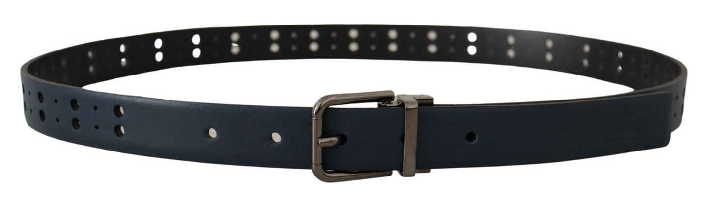 Dolce & Gabbana Elegant Blue Leather Belt With Metal Buckle