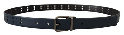 Dolce & Gabbana Elegant Blue Leather Belt With Metal Buckle
