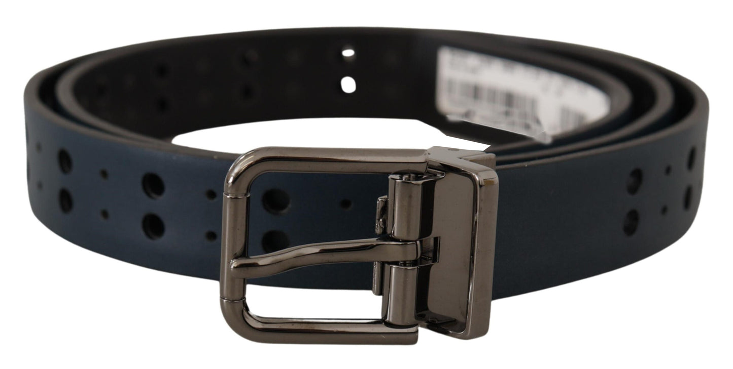 Dolce & Gabbana Elegant Blue Leather Belt With Metal Buckle