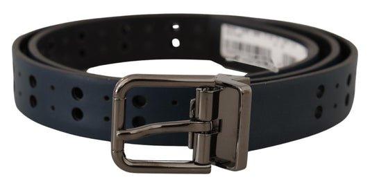 Dolce & Gabbana Elegant Blue Leather Belt With Metal Buckle