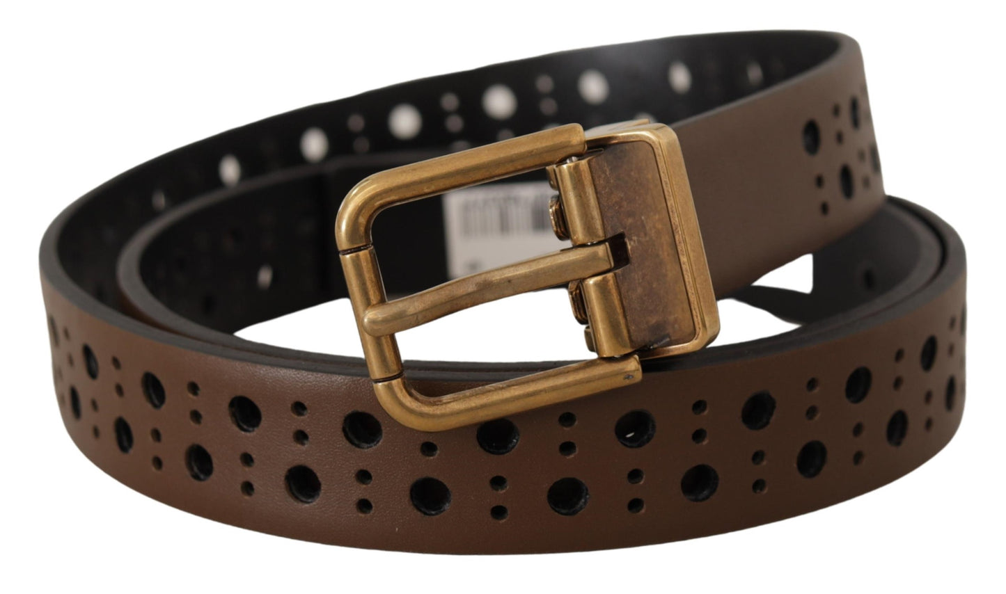 Dolce & Gabbana Elegant Brown Leather Belt With Golden Buckle