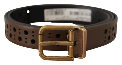 Dolce & Gabbana Elegant Brown Leather Belt With Golden Buckle