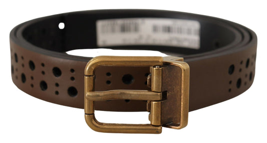 Dolce & Gabbana Elegant Brown Leather Belt With Golden Buckle
