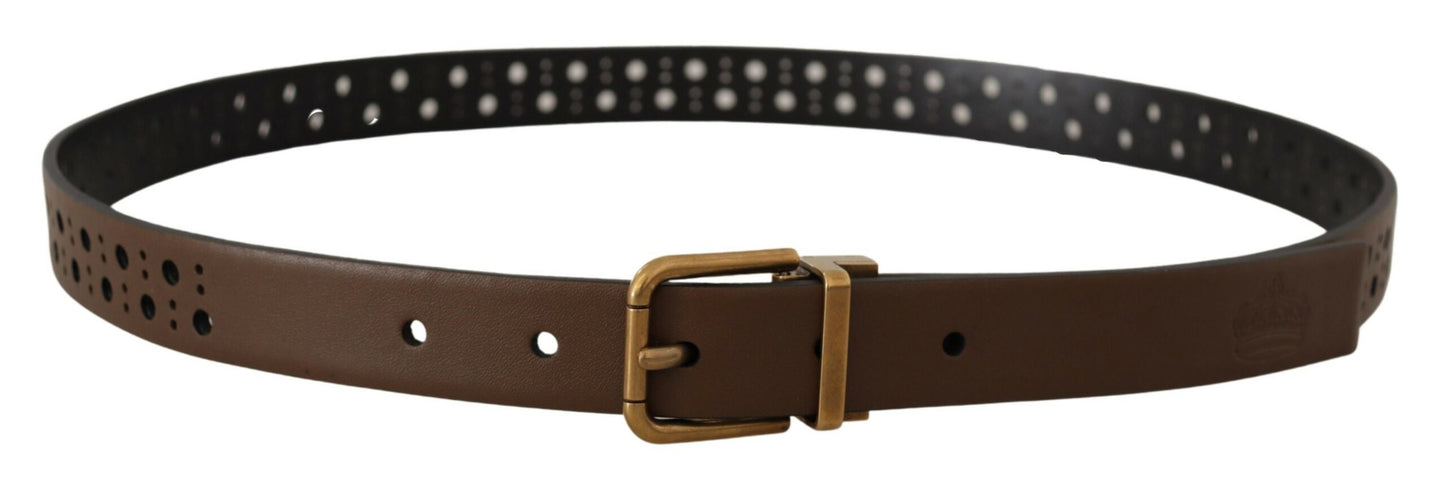 Dolce & Gabbana Elegant Brown Leather Belt With Golden Buckle