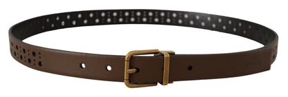 Dolce & Gabbana Elegant Brown Leather Belt With Golden Buckle