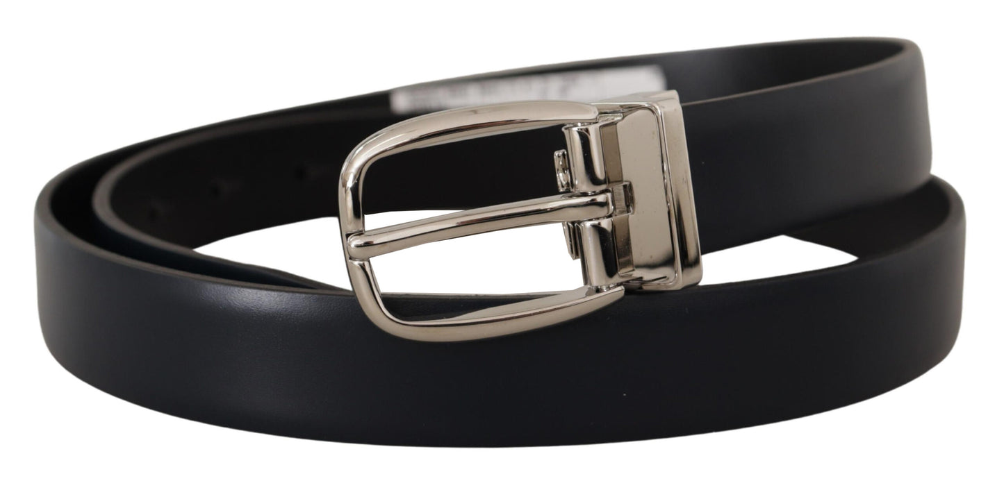 Dolce & Gabbana Elegant Black Leather Belt With Silver Buckle