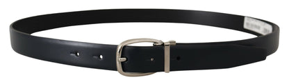 Dolce & Gabbana Elegant Black Leather Belt With Silver Buckle