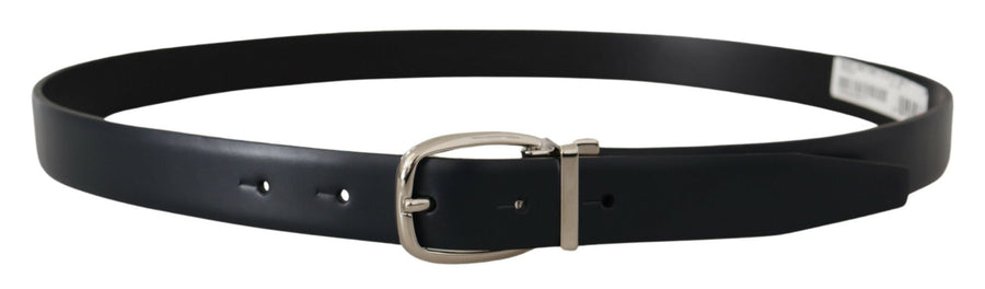Dolce & Gabbana Elegant Black Leather Belt With Silver Buckle