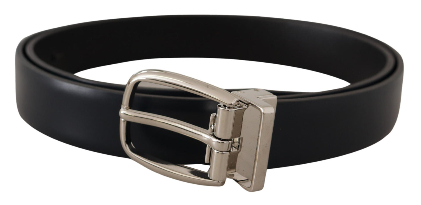 Dolce & Gabbana Elegant Black Leather Belt With Silver Buckle