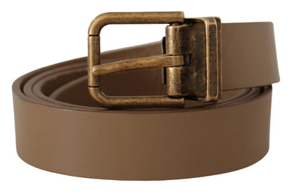 Dolce & Gabbana Elegant Brown Leather Belt With Brass Tone Buckle